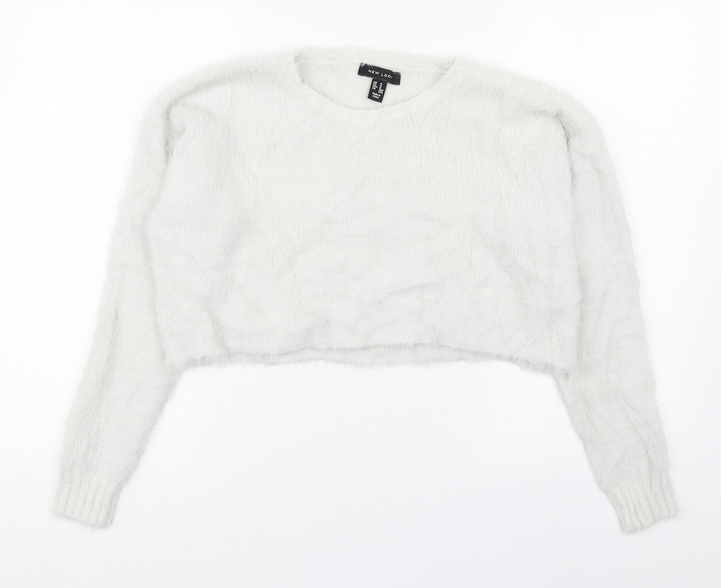 New Look Womens White Round Neck  Nylon Pullover Jumper Size M