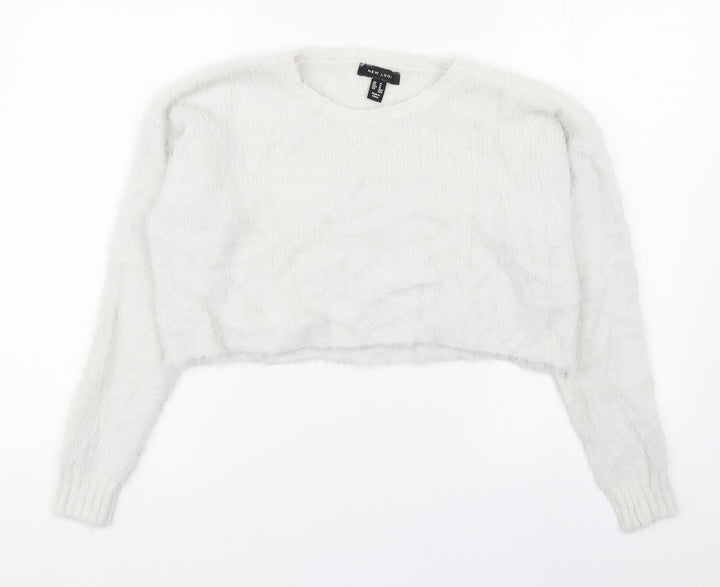 New Look Womens White Round Neck  Nylon Pullover Jumper Size M