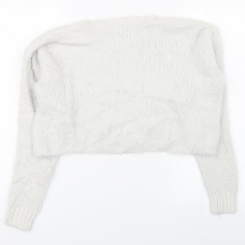 New Look Womens White Round Neck  Nylon Pullover Jumper Size M