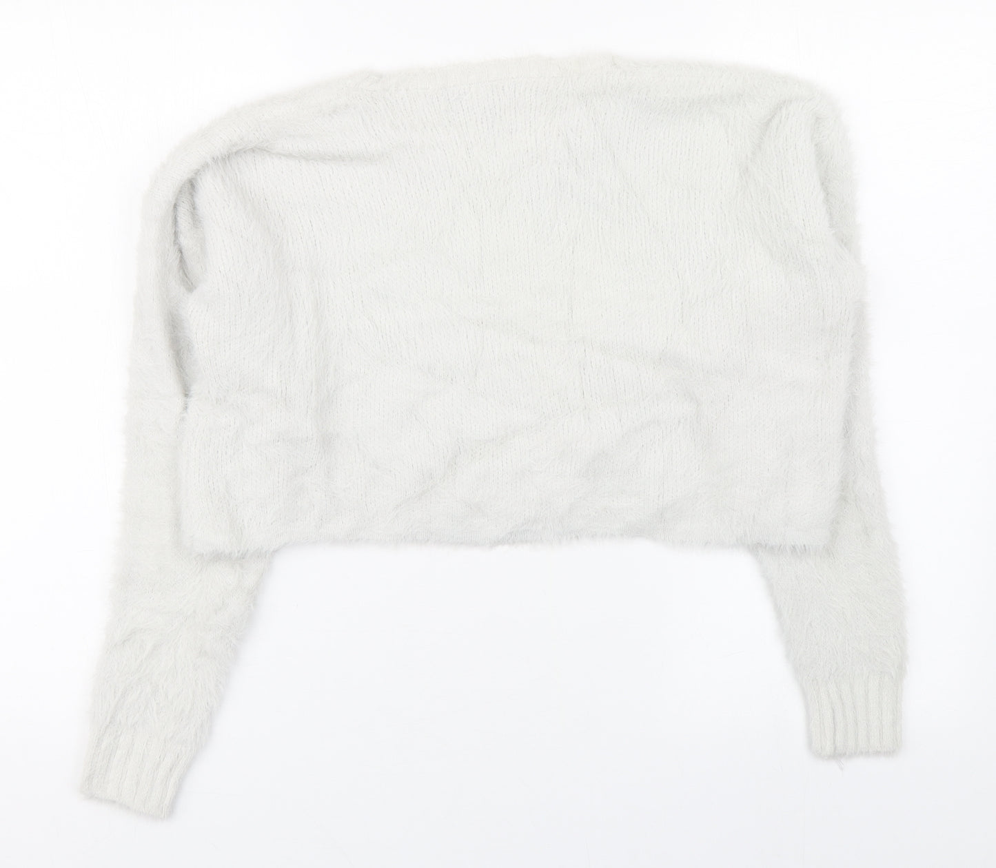 New Look Womens White Round Neck  Nylon Pullover Jumper Size M
