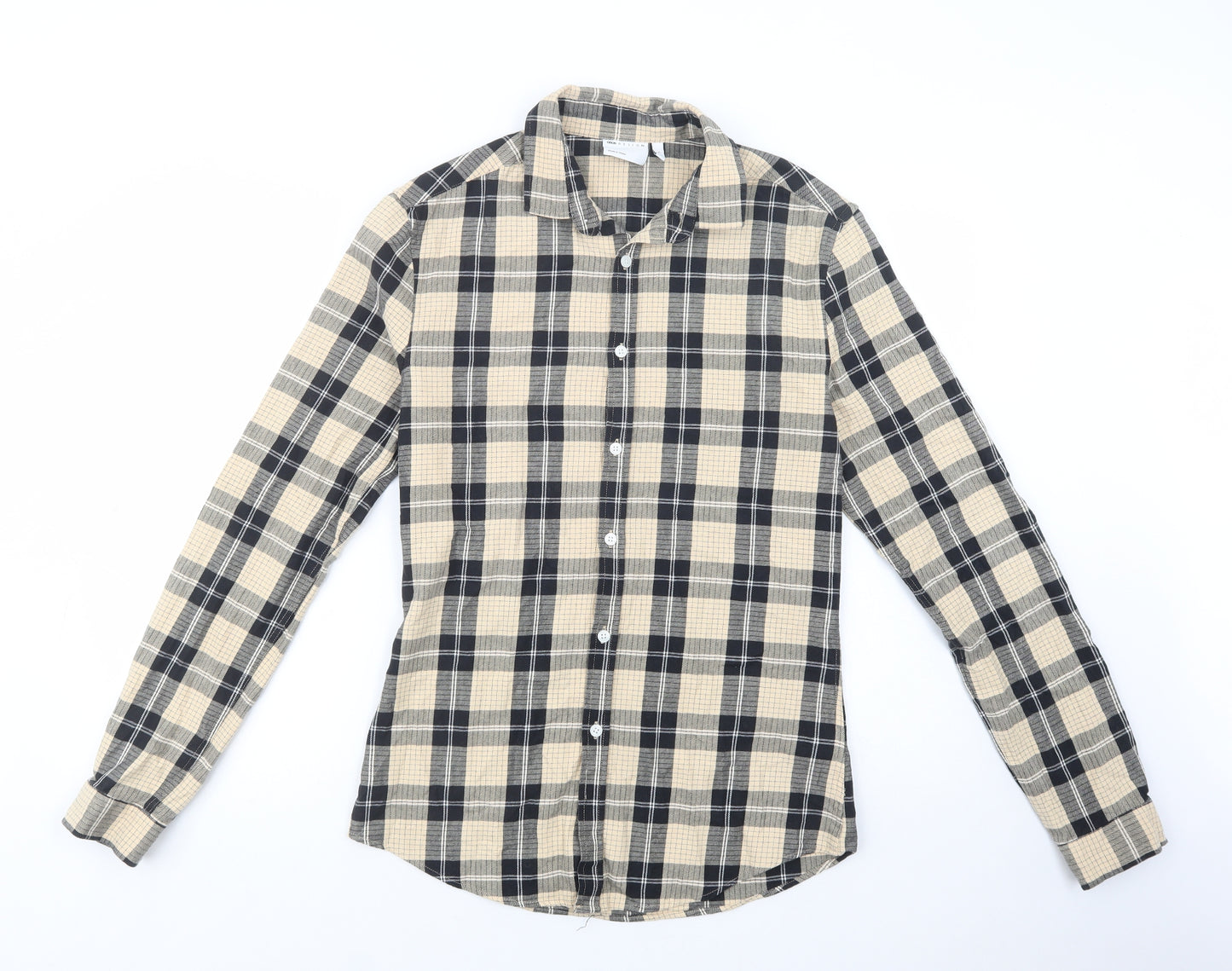 ASOS Mens Beige Plaid Cotton  Button-Up Size S Collared Button