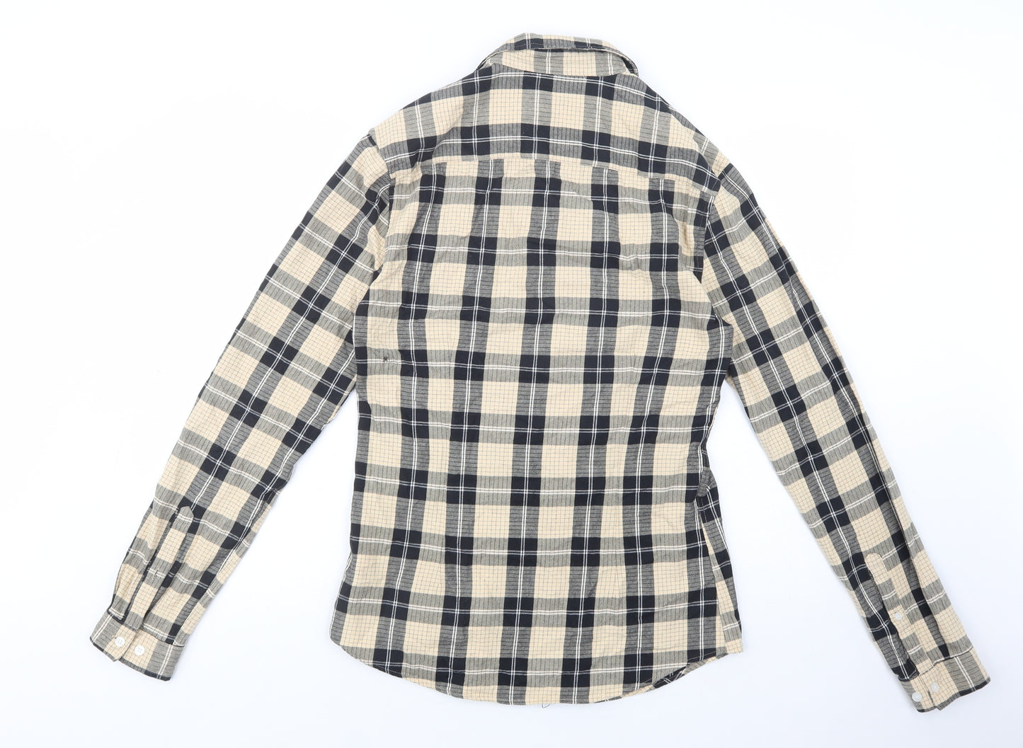 ASOS Mens Beige Plaid Cotton  Button-Up Size S Collared Button