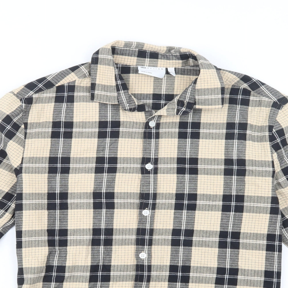 ASOS Mens Beige Plaid Cotton  Button-Up Size S Collared Button