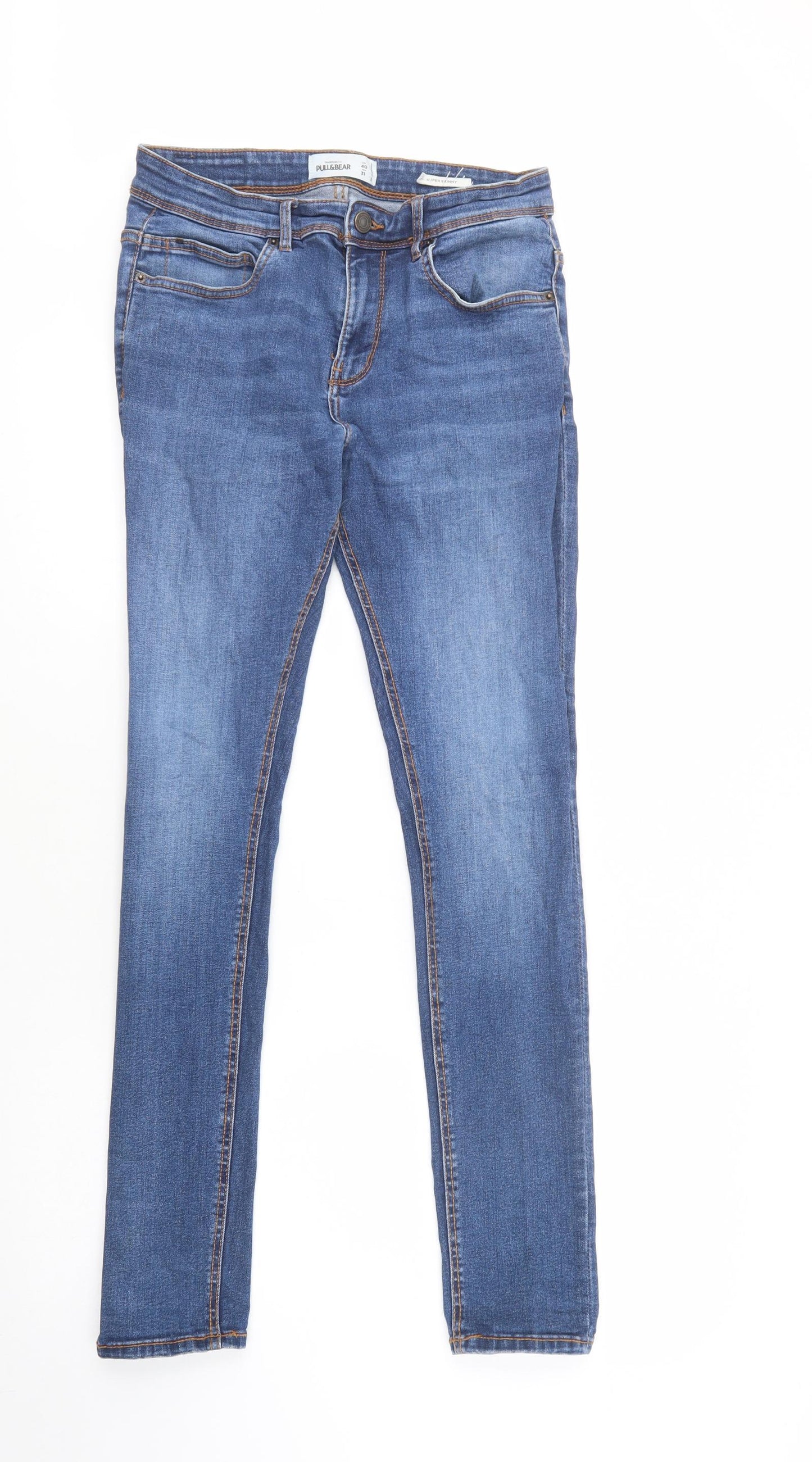 Pull & Bear Womens Blue  Cotton Skinny Jeans Size 12 L32 in Regular Button