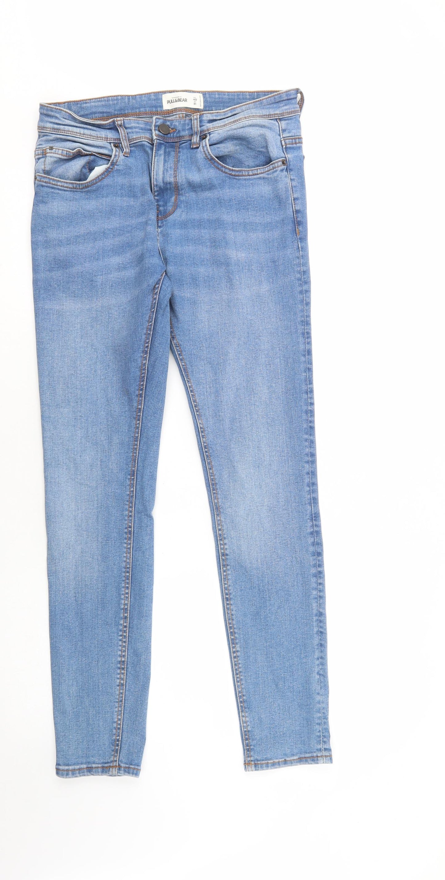 Pull & Bear Womens Blue  Cotton Skinny Jeans Size 12 L30 in Regular Button