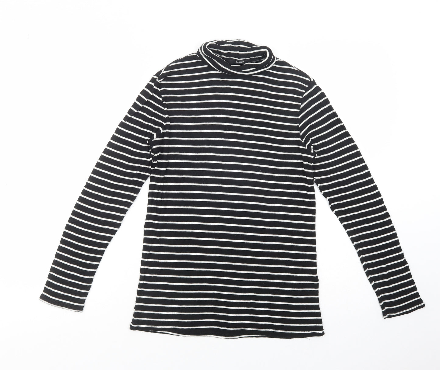 George Womens Black Striped Viscose Basic T-Shirt Size 10 Roll Neck
