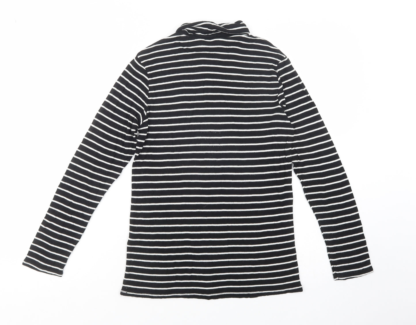 George Womens Black Striped Viscose Basic T-Shirt Size 10 Roll Neck