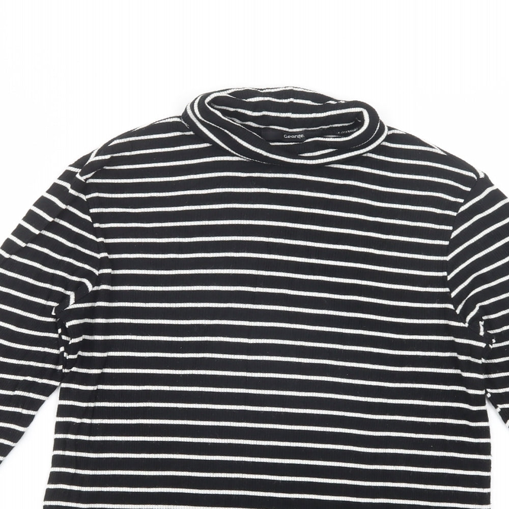 George Womens Black Striped Viscose Basic T-Shirt Size 10 Roll Neck