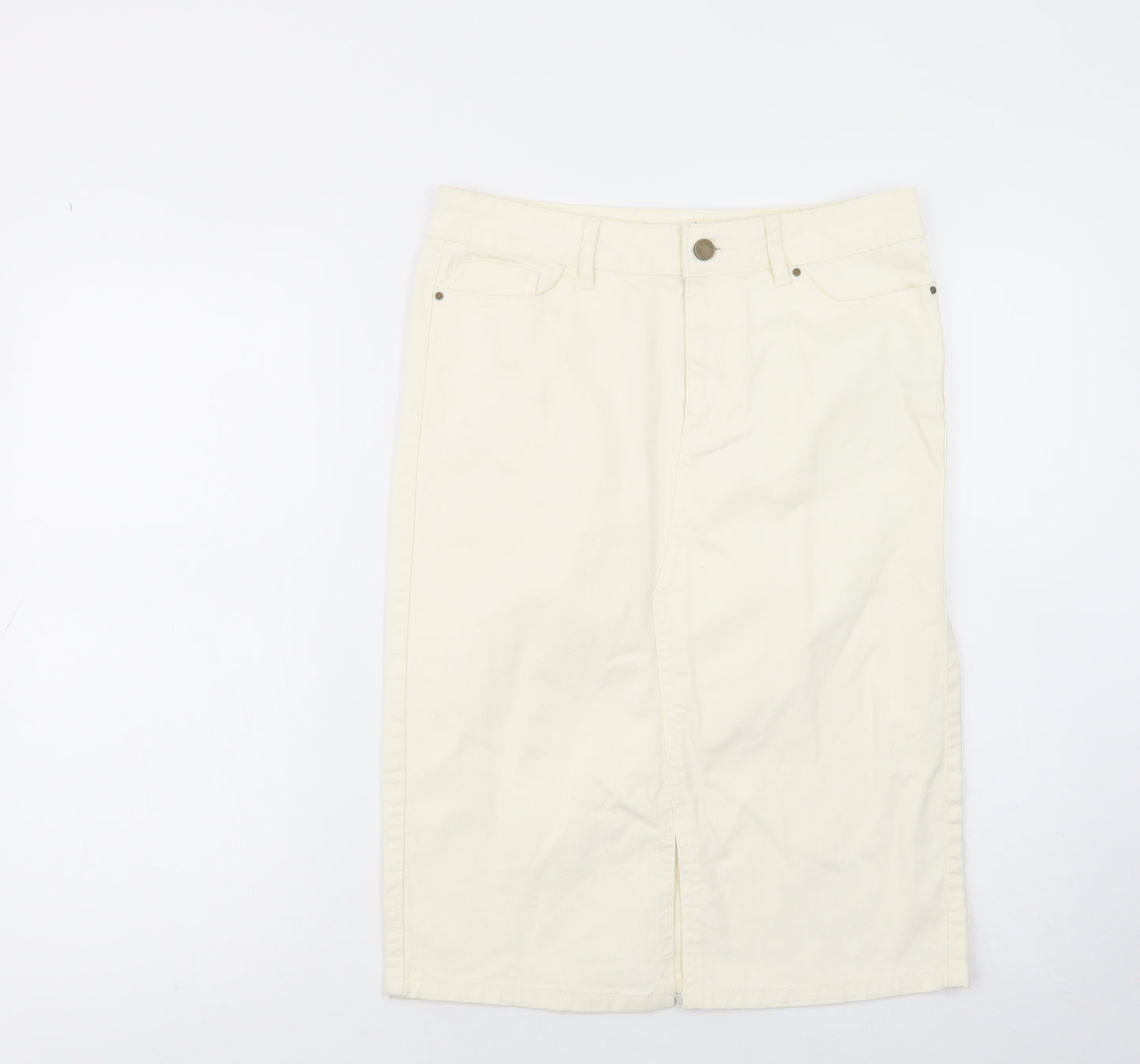 TU Womens Ivory  Cotton Straight & Pencil Skirt Size 10   Button