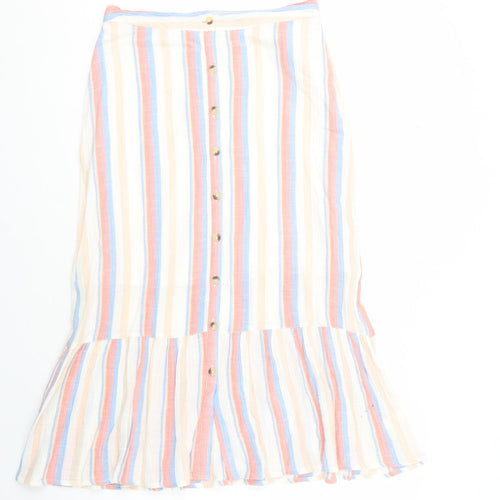 TU Womens Multicoloured Striped Cotton Maxi Skirt Size 10   Button