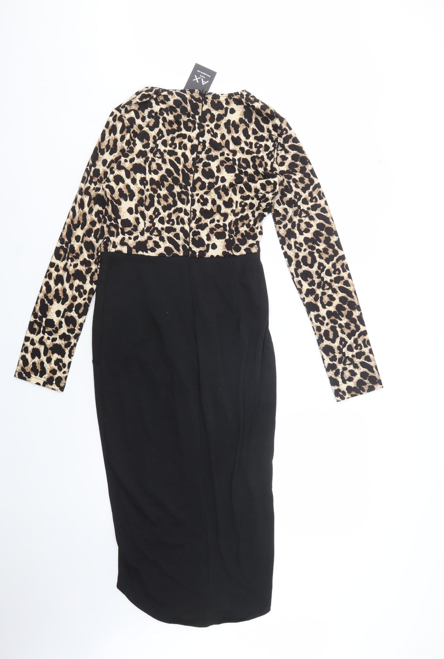 AX Paris Womens Black Animal Print Polyester Bodycon  Size 12  V-Neck Zip