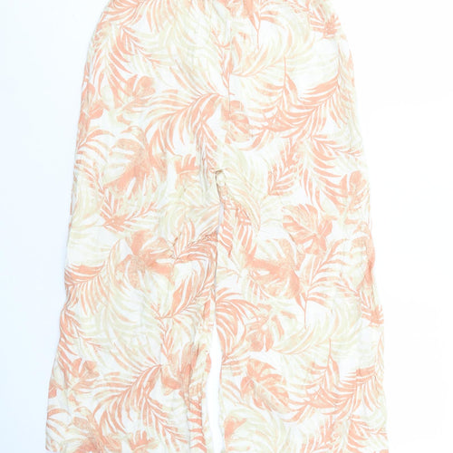 Primark Womens Beige Floral Viscose Cropped Trousers Size 8 L24 in Regular