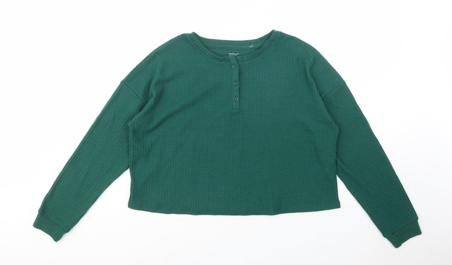 Primark Womens Green  Polyester Cropped Blouse Size L Henley