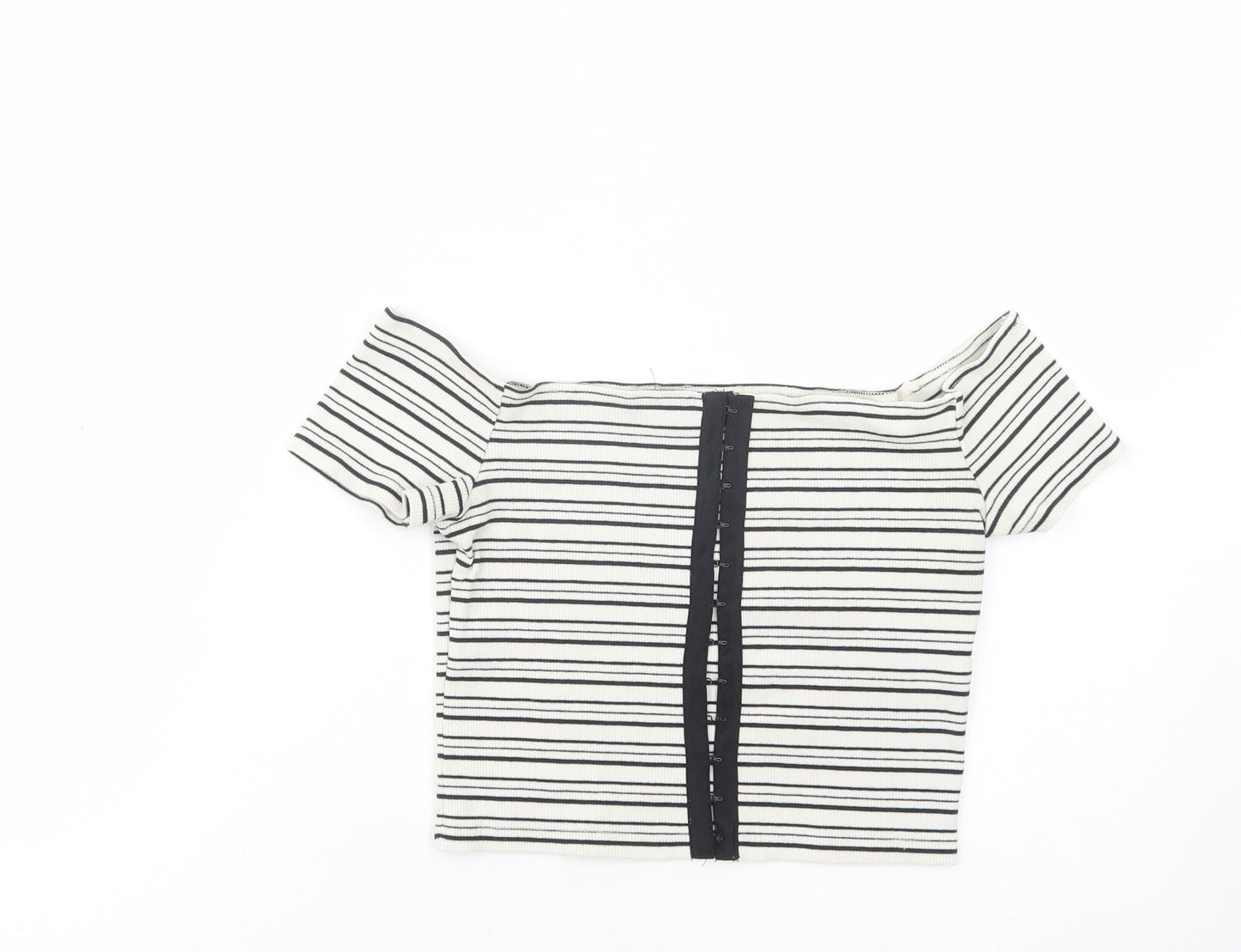 Topshop Womens White Striped Cotton Cropped Blouse Size 8 Off the Shoulder