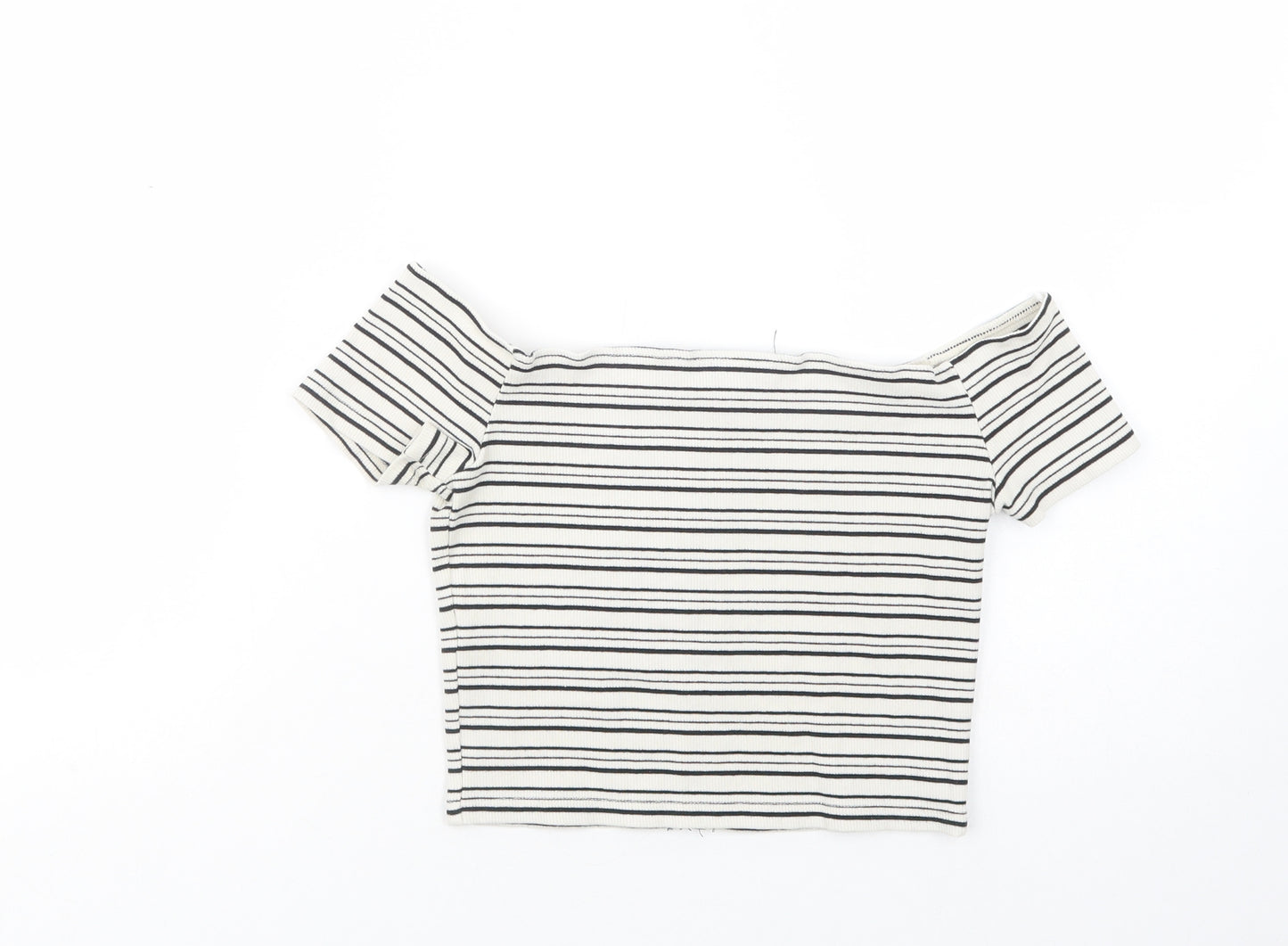 Topshop Womens White Striped Cotton Cropped Blouse Size 8 Off the Shoulder