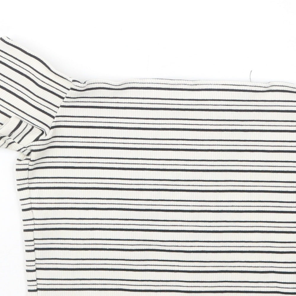Topshop Womens White Striped Cotton Cropped Blouse Size 8 Off the Shoulder