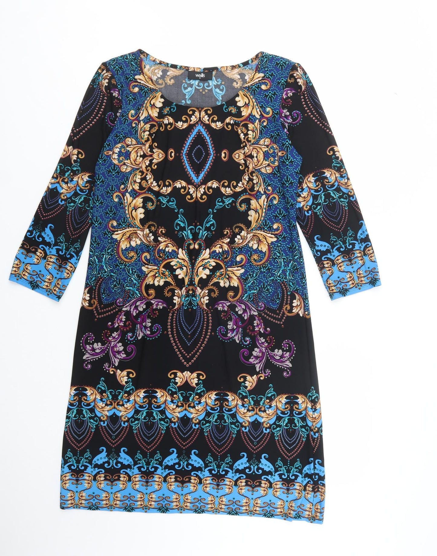 Wallis Womens Black Paisley Polyester Shift  Size M  Boat Neck Pullover