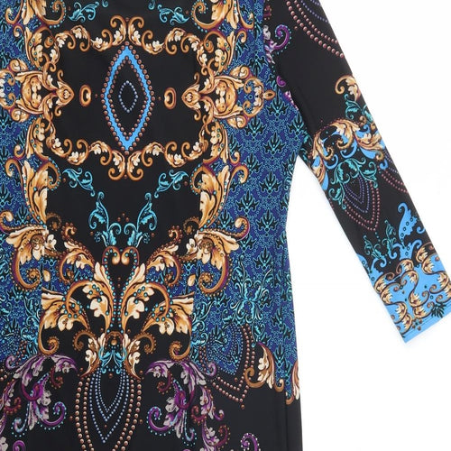 Wallis Womens Black Paisley Polyester Shift  Size M  Boat Neck Pullover