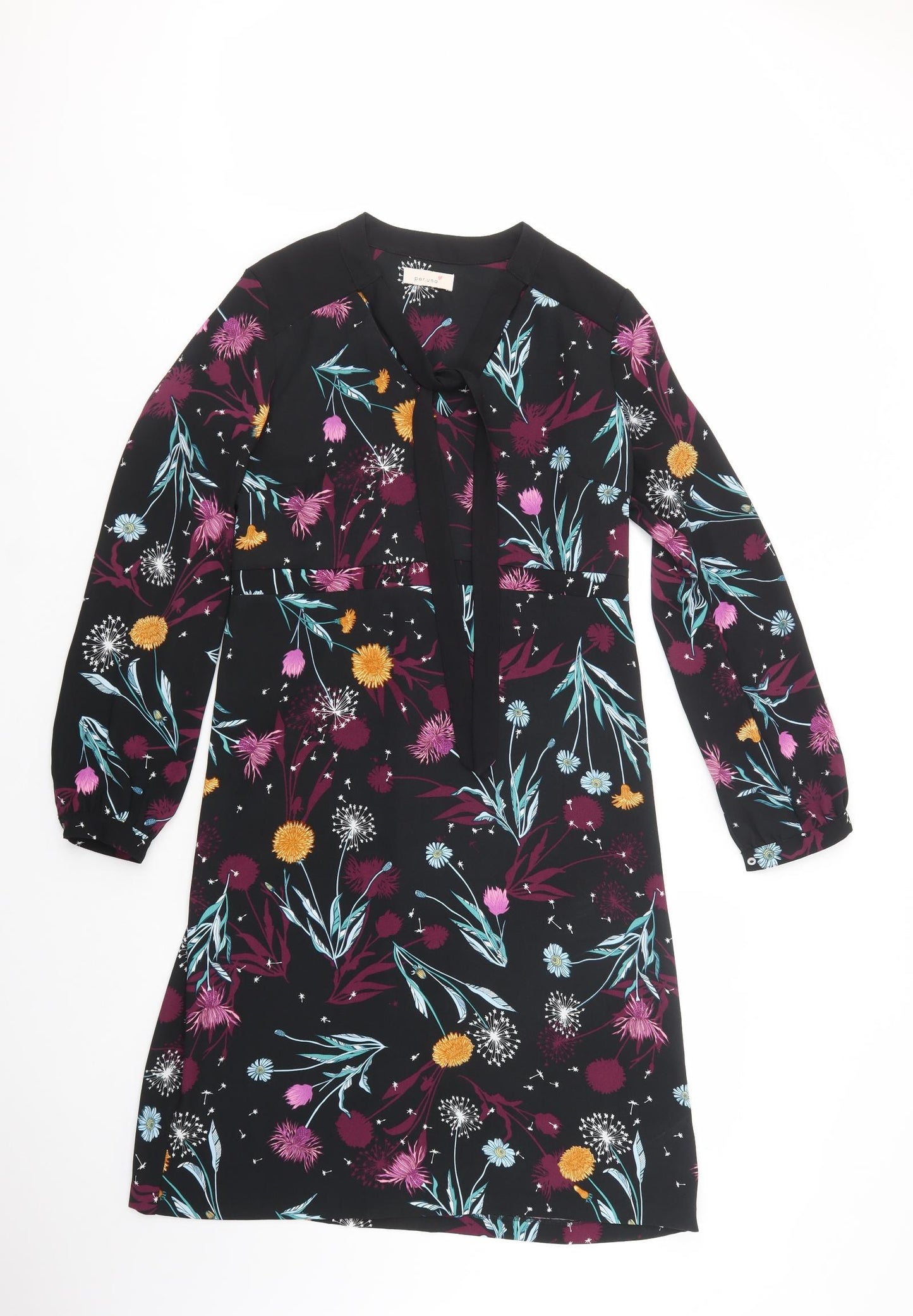 Per Una Womens Black Floral Polyester Pencil Dress  Size 12  V-Neck Tie