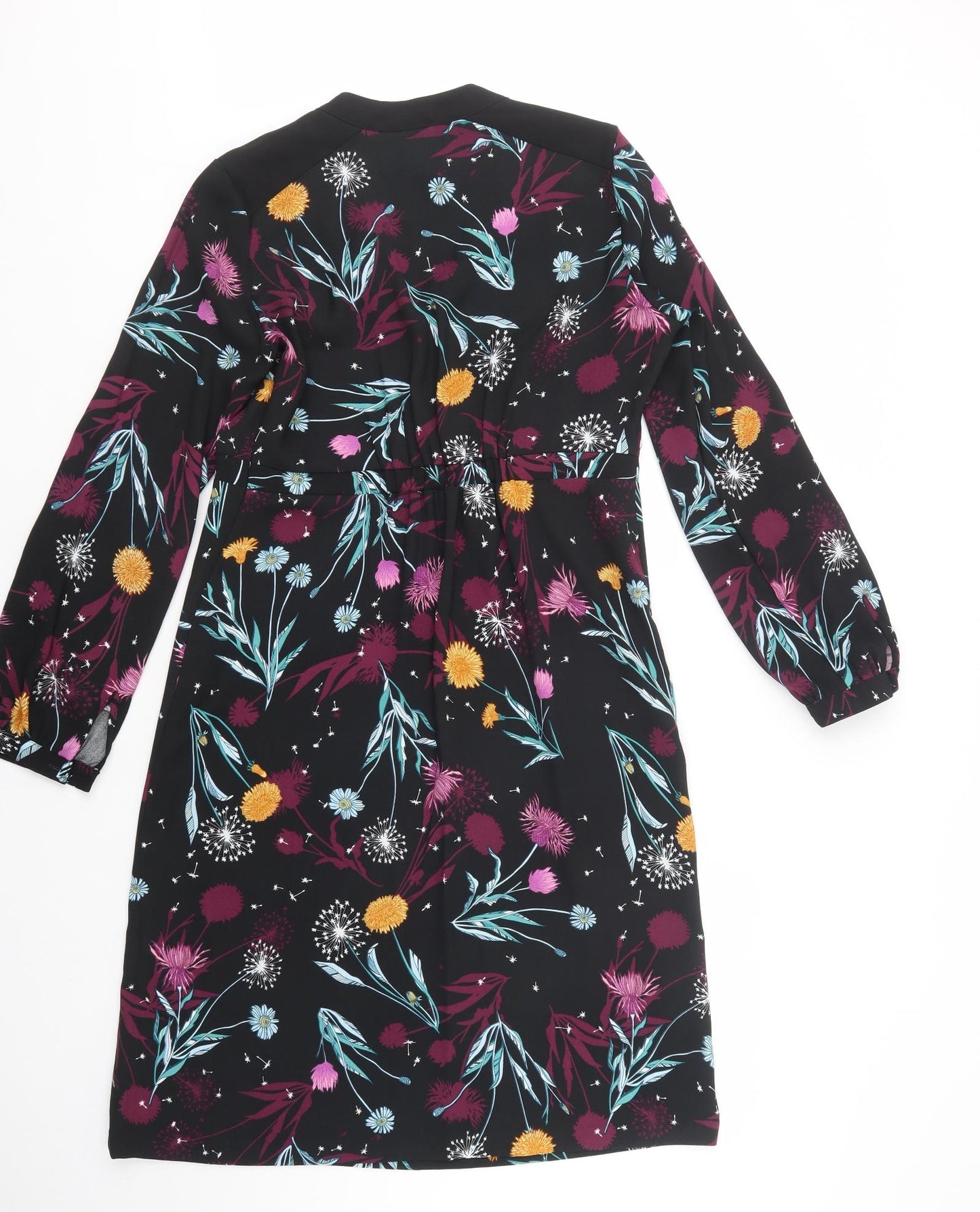 Per Una Womens Black Floral Polyester Pencil Dress  Size 12  V-Neck Tie