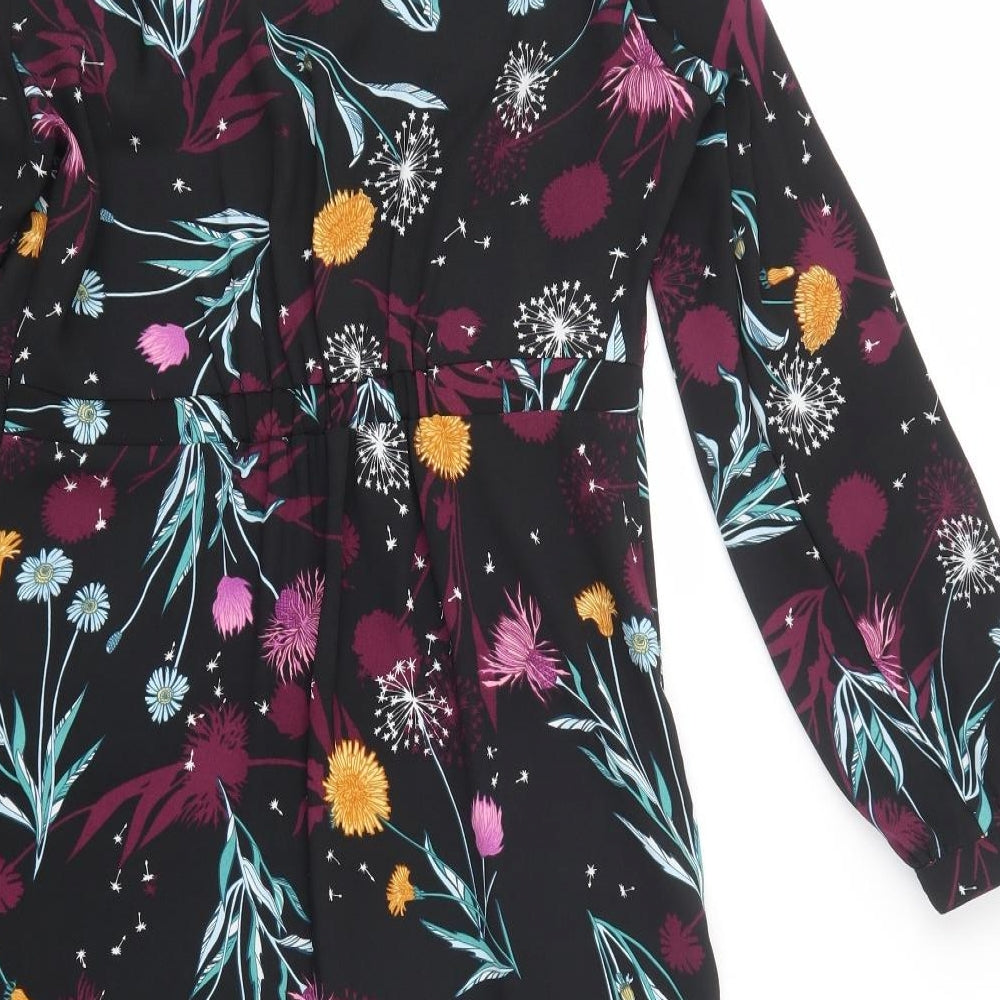 Per Una Womens Black Floral Polyester Pencil Dress  Size 12  V-Neck Tie