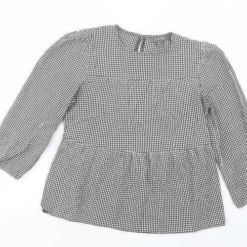 Primark Womens Grey Check Viscose Basic Blouse Size 8 Crew Neck