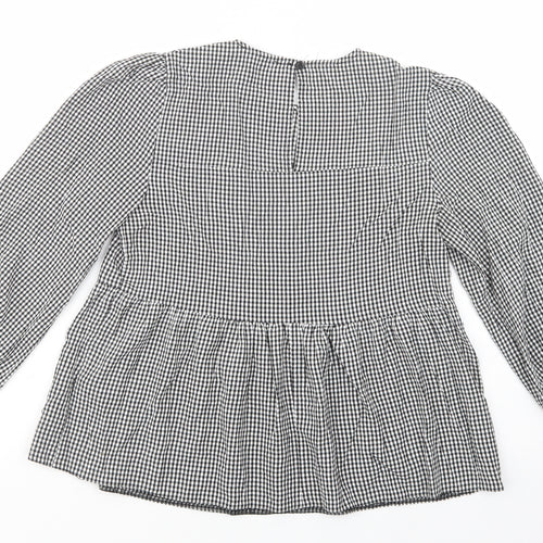 Primark Womens Grey Check Viscose Basic Blouse Size 8 Crew Neck