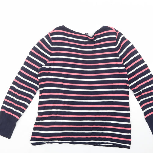 Gap Womens Blue V-Neck Striped Cotton Pullover Jumper Size M