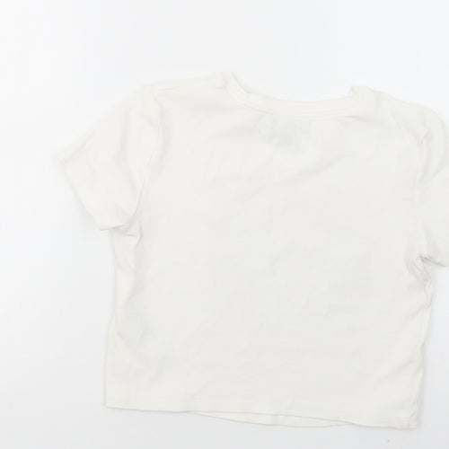 Primark Womens White  Cotton Cropped T-Shirt Size 10 Crew Neck