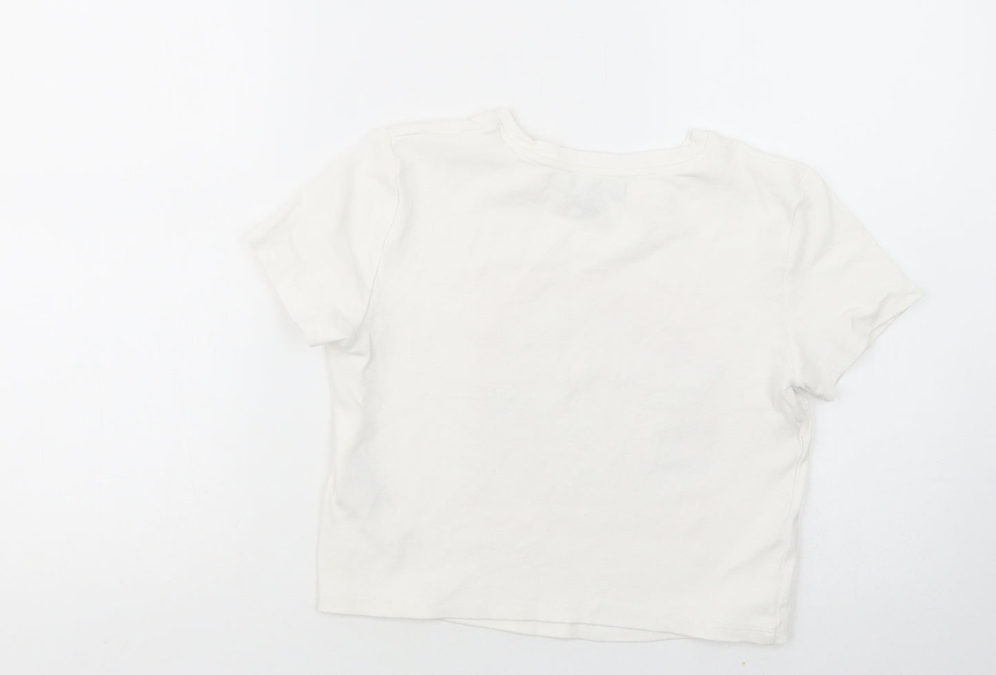 Primark Womens White  Cotton Cropped T-Shirt Size 10 Crew Neck