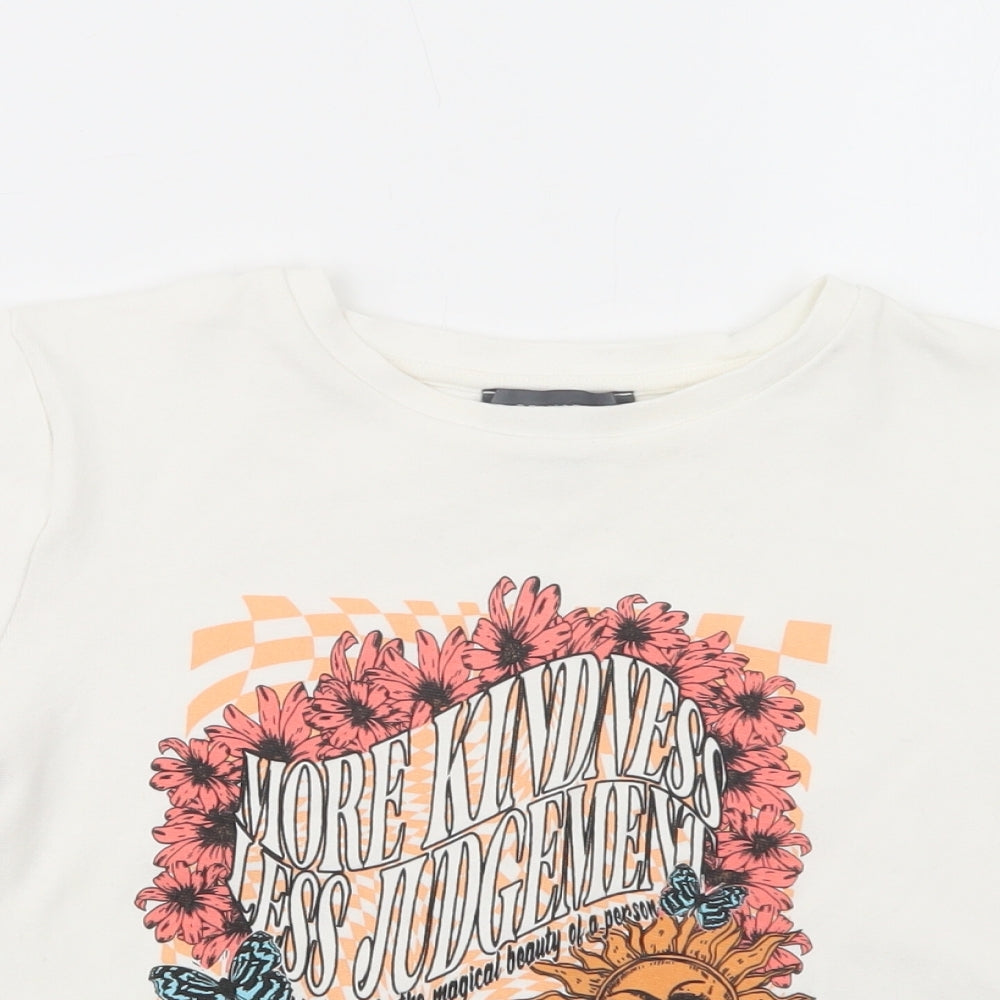 Primark Womens White  Cotton Cropped T-Shirt Size 10 Crew Neck