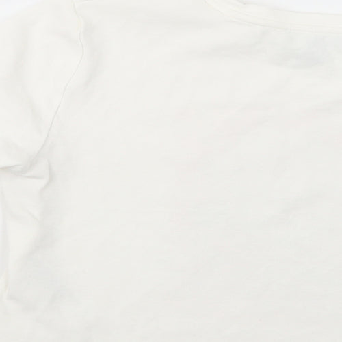 Primark Womens White  Cotton Cropped T-Shirt Size 10 Crew Neck