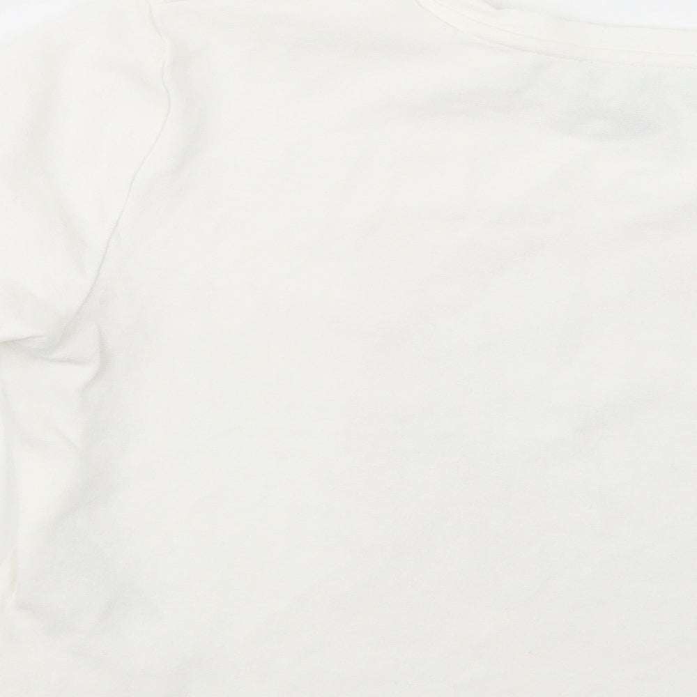 Primark Womens White  Cotton Cropped T-Shirt Size 10 Crew Neck