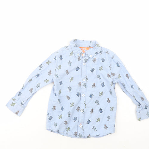 F&F Boys Blue Geometric Cotton Basic Button-Up Size 3-4 Years Collared Button - Robot Print