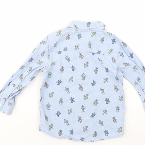 F&F Boys Blue Geometric Cotton Basic Button-Up Size 3-4 Years Collared Button - Robot Print