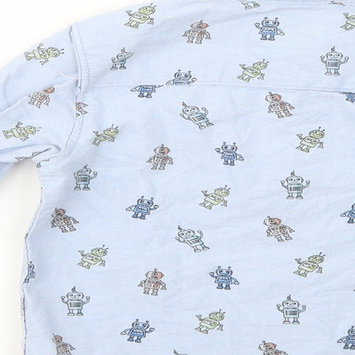 F&F Boys Blue Geometric Cotton Basic Button-Up Size 3-4 Years Collared Button - Robot Print