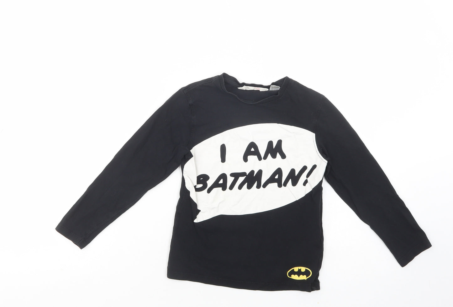H&M Boys Black  Cotton Pullover T-Shirt Size 5-6 Years Crew Neck Pullover - Batman