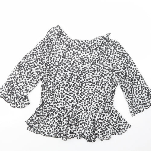 Love & Other Things Womens White Floral Polyester Basic Blouse Size XS Scoop Neck
