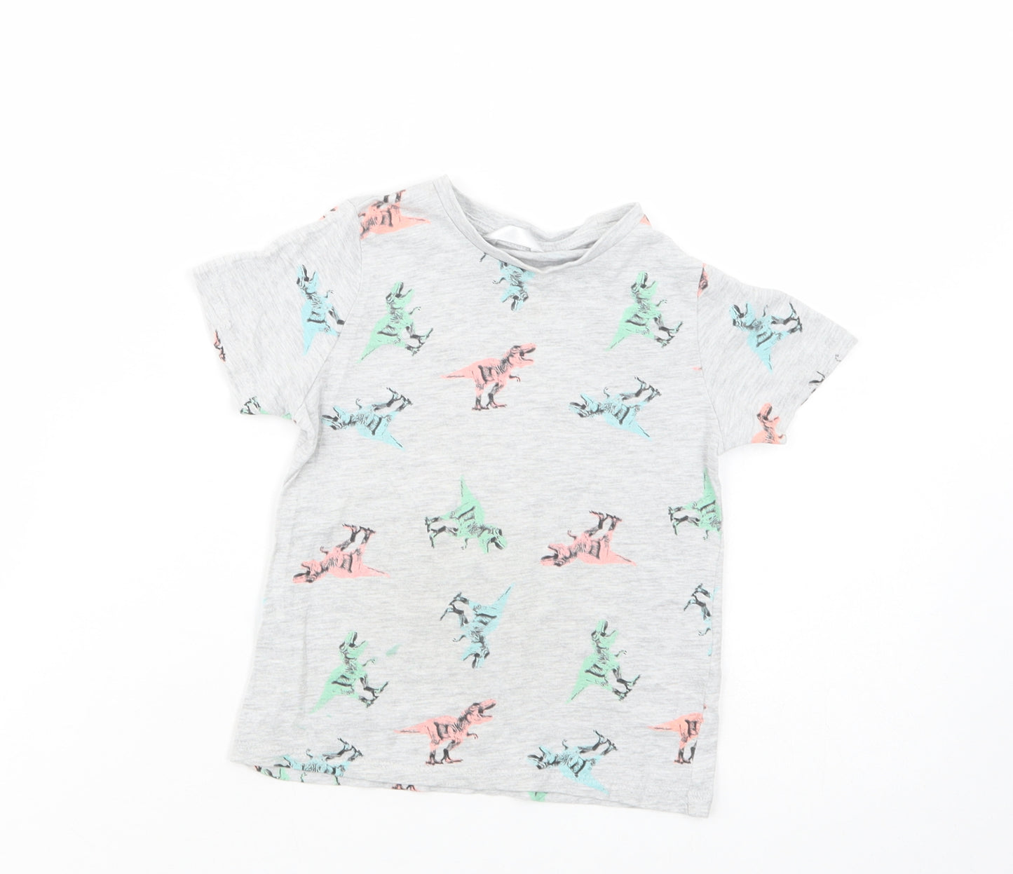Pep & Co Boys Grey Geometric Cotton Basic T-Shirt Size 2-3 Years Crew Neck Pullover - Dinosaur Print