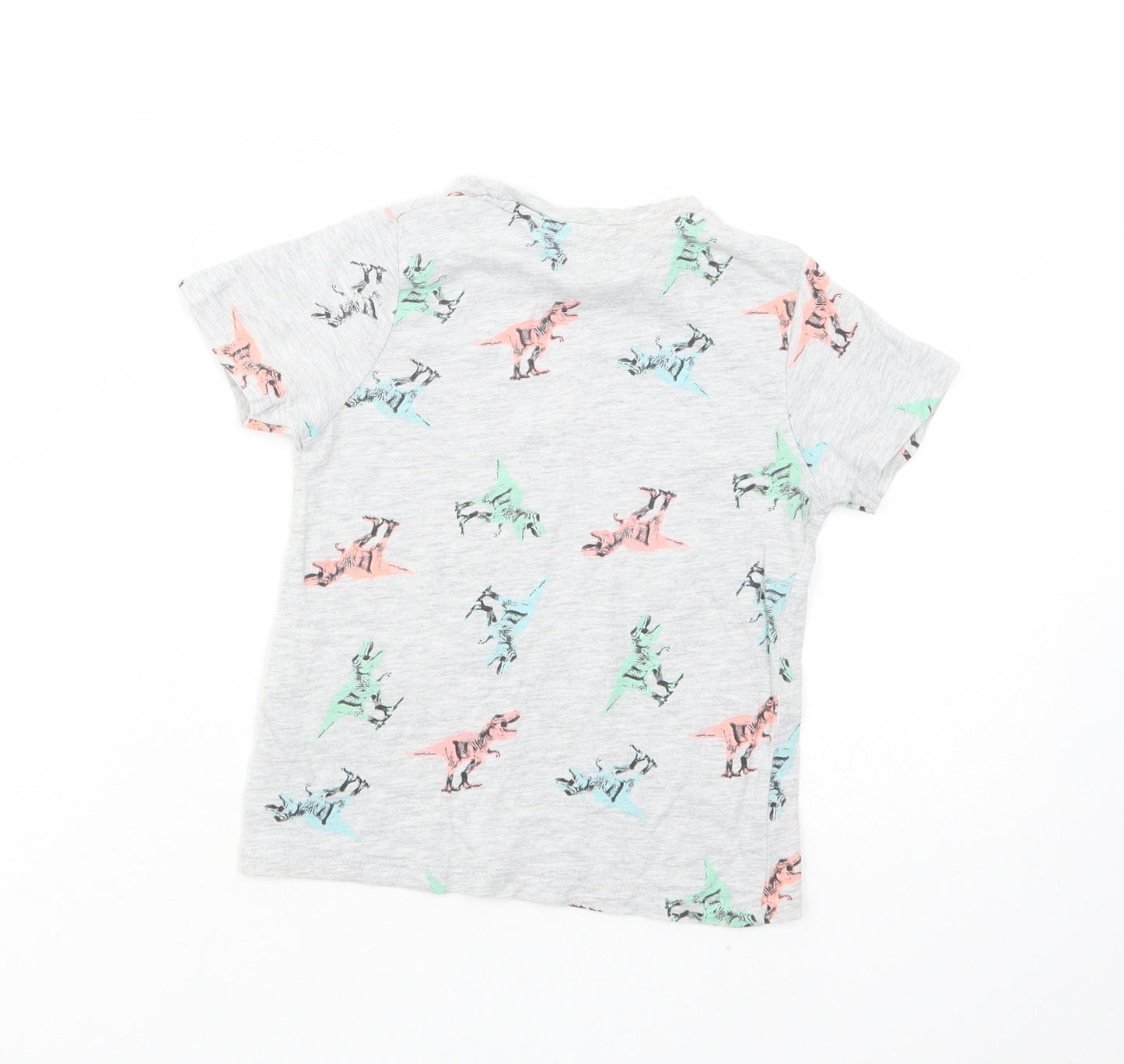 Pep & Co Boys Grey Geometric Cotton Basic T-Shirt Size 2-3 Years Crew Neck Pullover - Dinosaur Print