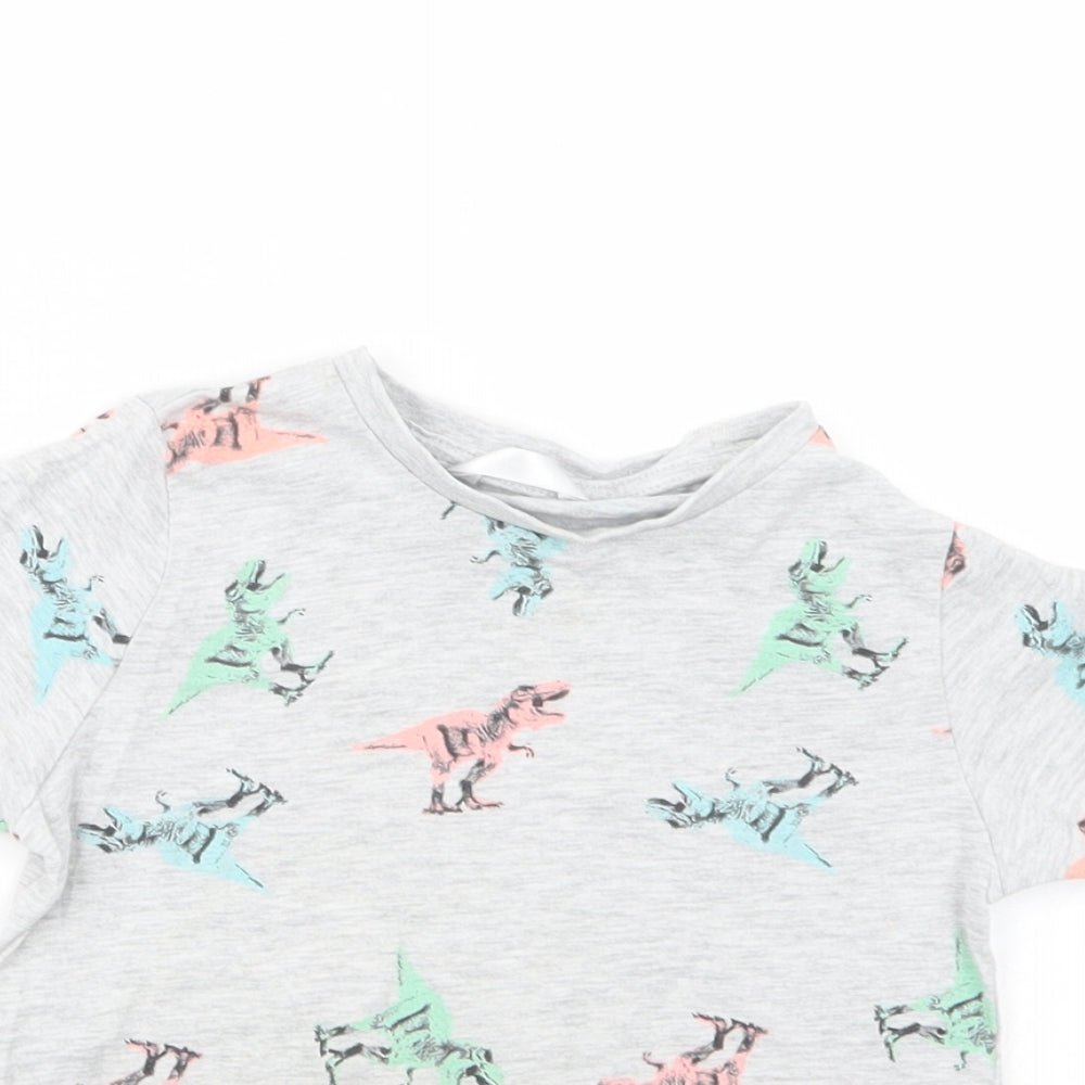Pep & Co Boys Grey Geometric Cotton Basic T-Shirt Size 2-3 Years Crew Neck Pullover - Dinosaur Print
