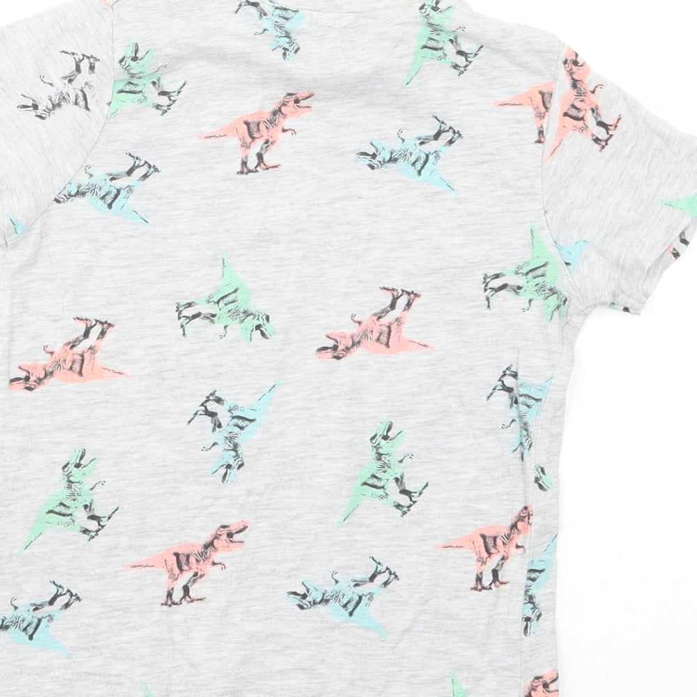 Pep & Co Boys Grey Geometric Cotton Basic T-Shirt Size 2-3 Years Crew Neck Pullover - Dinosaur Print