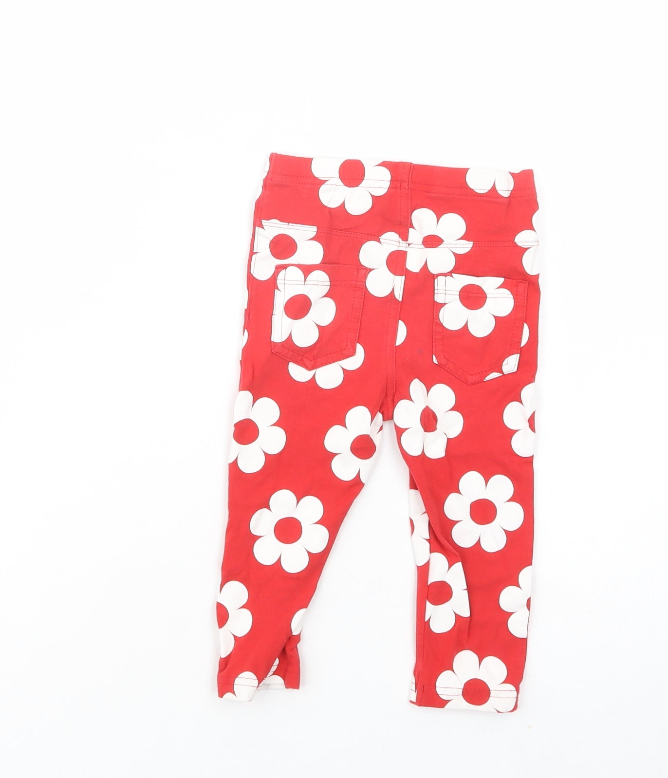Marks and Spencer Baby Red Floral Cotton Jogger Trousers Size 12-18 Months