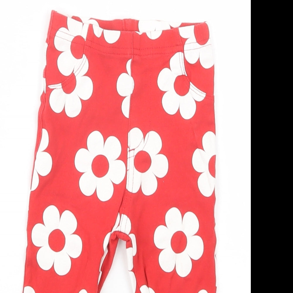 Marks and Spencer Baby Red Floral Cotton Jogger Trousers Size 12-18 Months