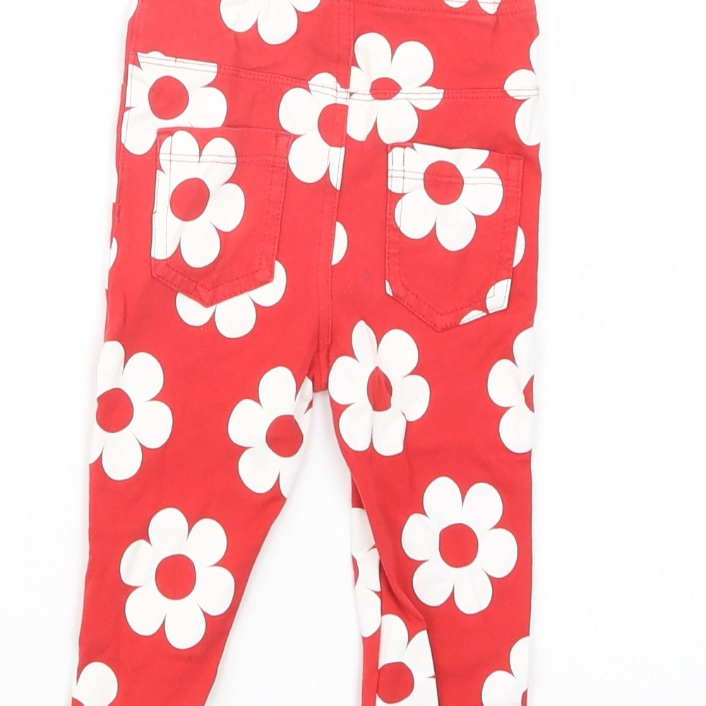 Marks and Spencer Baby Red Floral Cotton Jogger Trousers Size 12-18 Months