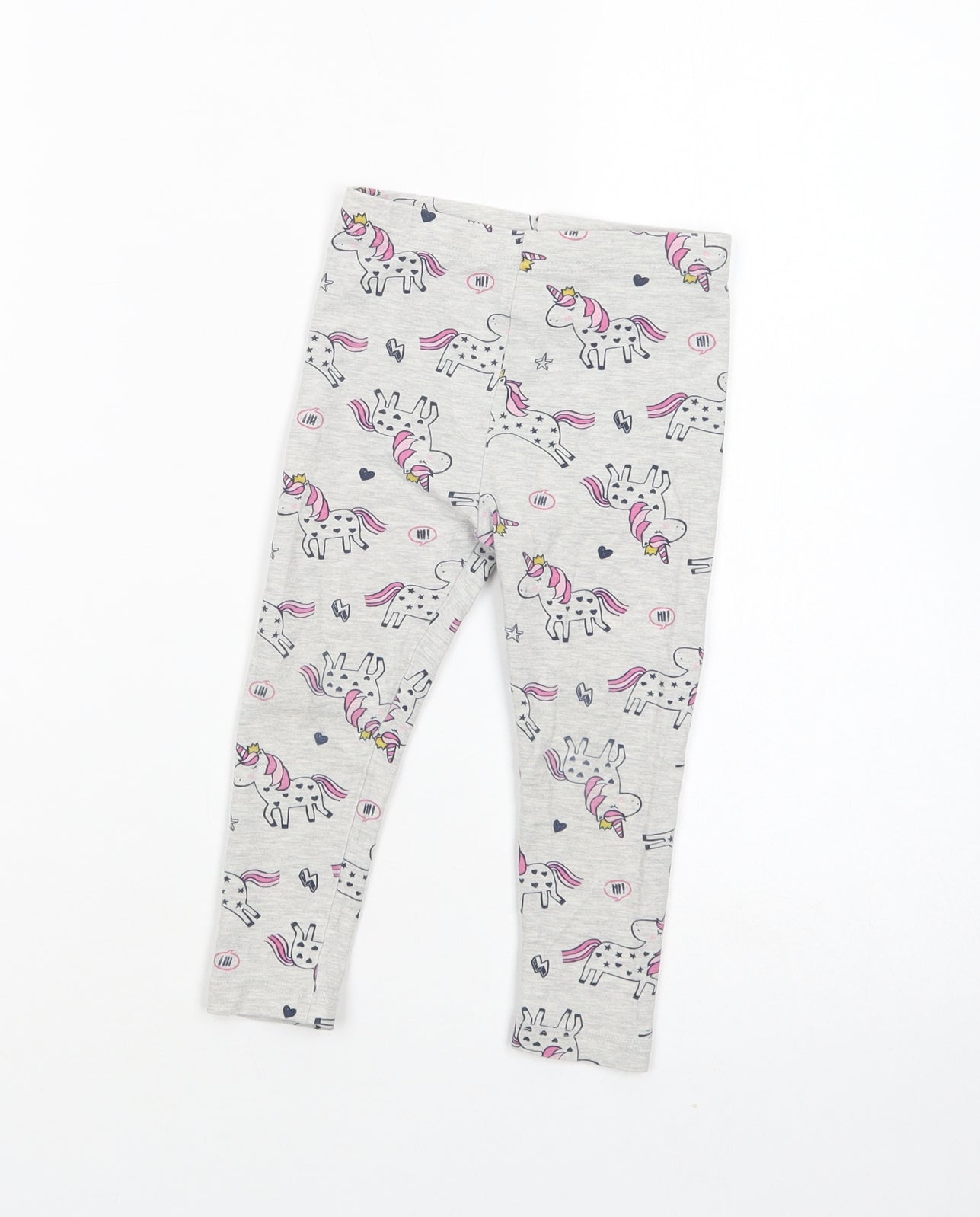 George Girls Grey Geometric Cotton Jogger Trousers Size 2-3 Years  Regular  - Unicorn Print Leggings