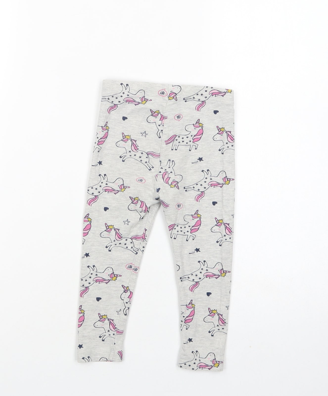 George Girls Grey Geometric Cotton Jogger Trousers Size 2-3 Years  Regular  - Unicorn Print Leggings