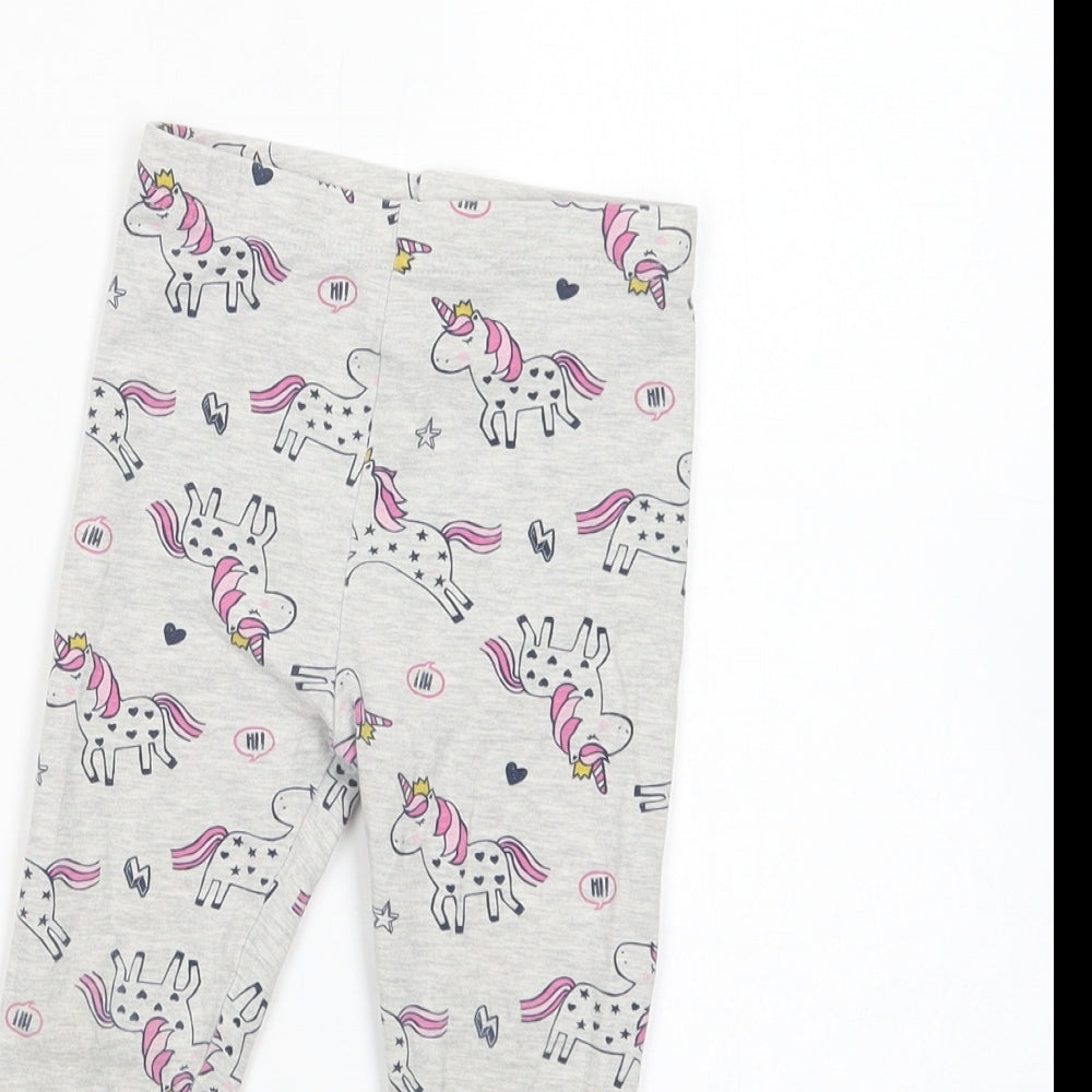 George Girls Grey Geometric Cotton Jogger Trousers Size 2-3 Years  Regular  - Unicorn Print Leggings