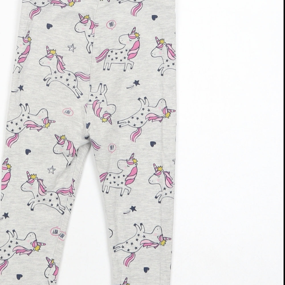 George Girls Grey Geometric Cotton Jogger Trousers Size 2-3 Years  Regular  - Unicorn Print Leggings