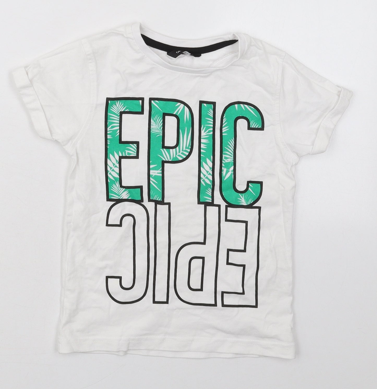 George Boys White  Cotton Basic T-Shirt Size 5-6 Years Crew Neck Pullover - Epic